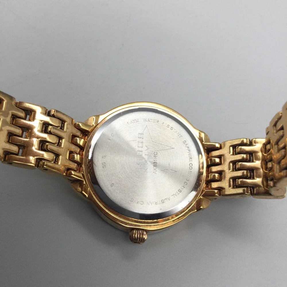 Akribos XXIV Womens Watch 33mm Gold Tone Crystals Date New Battery 7.5